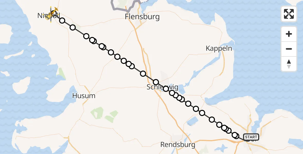 Flugroute Ambulanzhubschrauber Kiel - Niebüll, 18 September 2026, 08:19