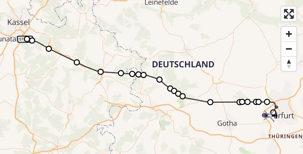 Flugroute Polizeihubschrauber Söhrewald - Erfurt-Weimar Flughafen, 18 September 2026, 08:22