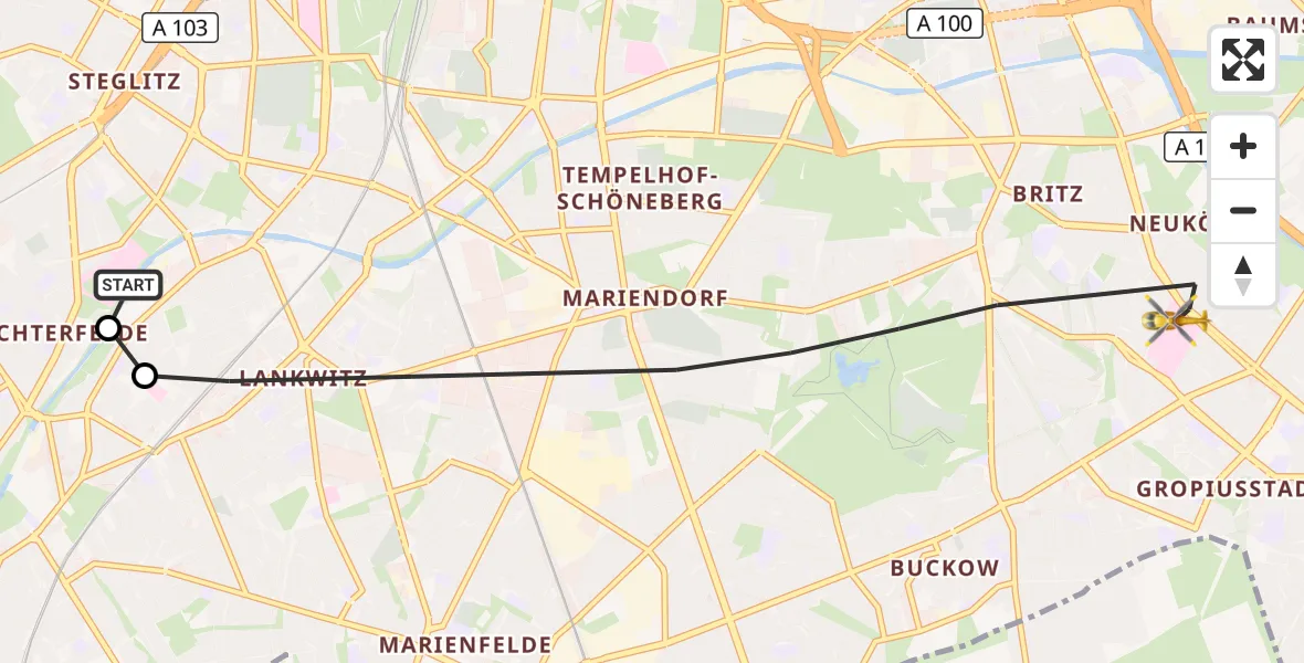 Flugroute Rettungshubschrauber Charité Clinic Benjamin Franklin Campus - Berlin, 18 September 2026, 08:22