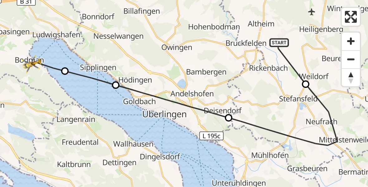 Flugroute Rettungshubschrauber Frickingen - Bodman-Ludwigshafen, 18 September 2026, 08:23