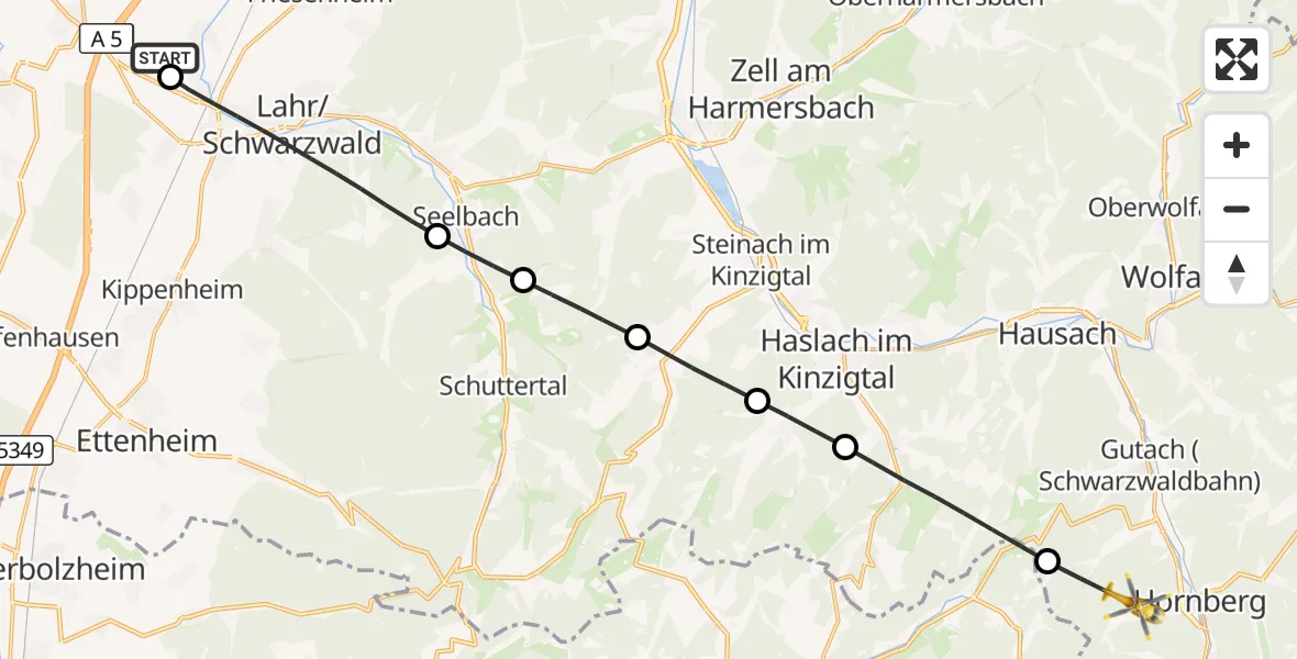 Flugroute Rettungshubschrauber Lahr Flughafen - Hornberg, 18 September 2026, 08:30
