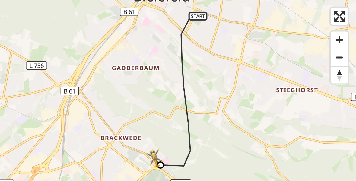 Flugroute Rettungshubschrauber Bielefeld - Luftrettungszentrum Bielefeld, 18 September 2026, 08:32