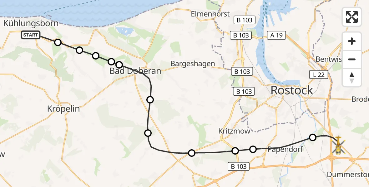 Flugroute Ambulanzhubschrauber Kühlungsborn - Dummerstorf, 18 September 2026, 08:36