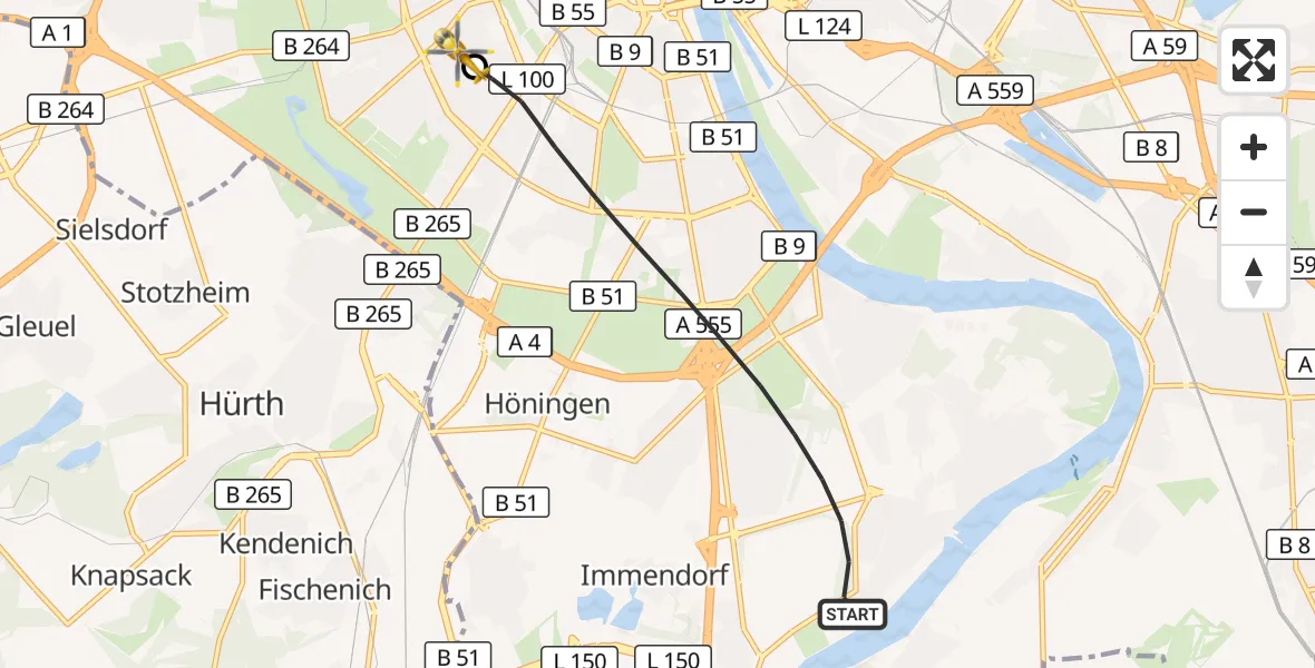 Flugroute Rettungshubschrauber Köln - Köln University Hospital, 18 September 2026, 08:40