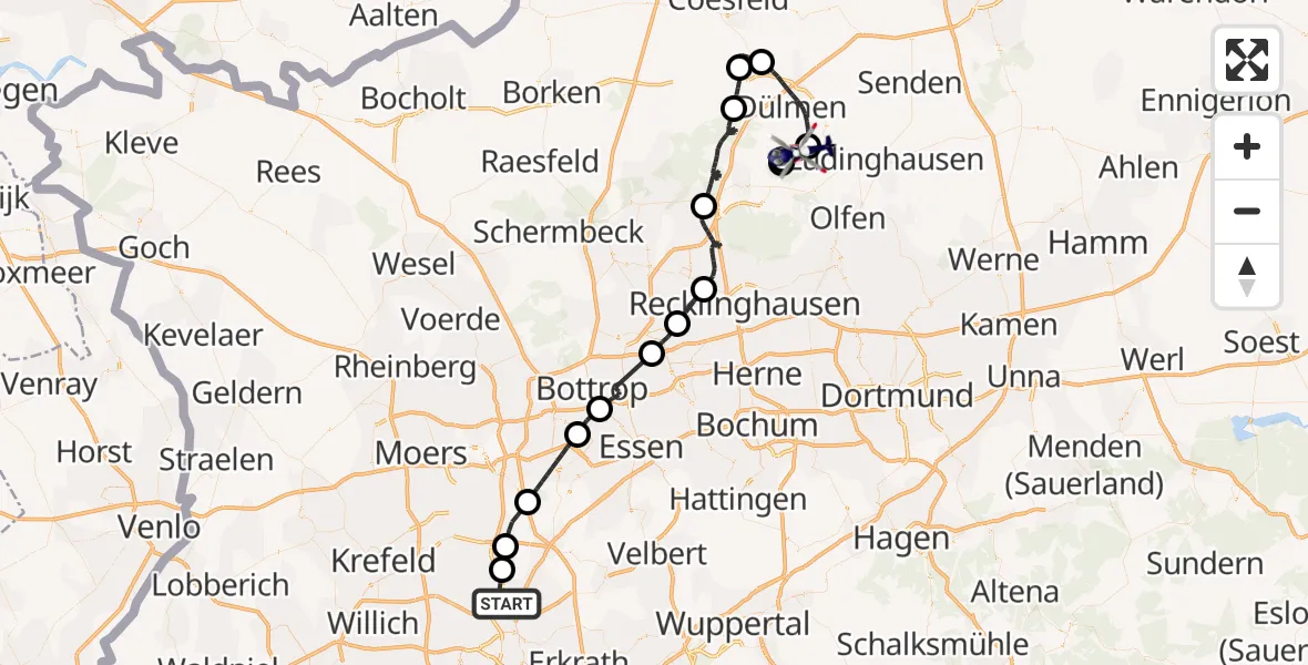 Flugroute Polizeihubschrauber Düsseldorf Flughafen - Lüdinghausen, 18 September 2026, 08:54