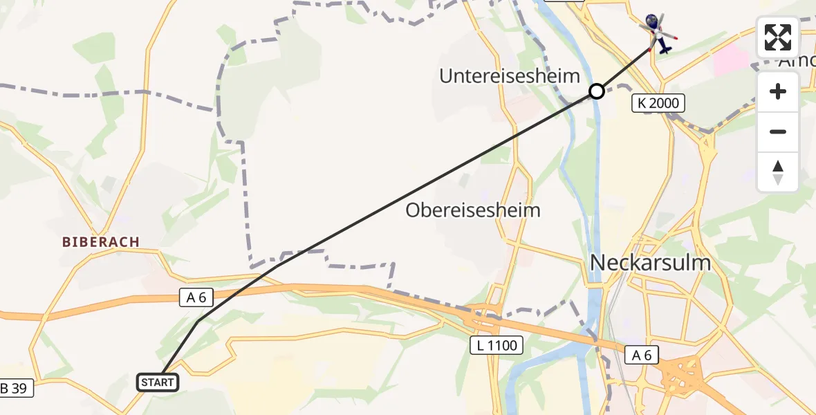 Flugroute Polizeihubschrauber Heilbronn - Bad Friedrichshall, 18 September 2026, 09:03