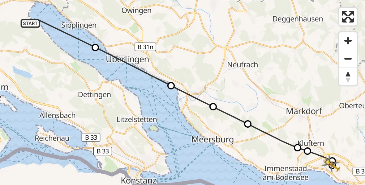 Flugroute Rettungshubschrauber Bodman-Ludwigshafen - Friedrichshafen Hospital, 18 September 2026, 09:03