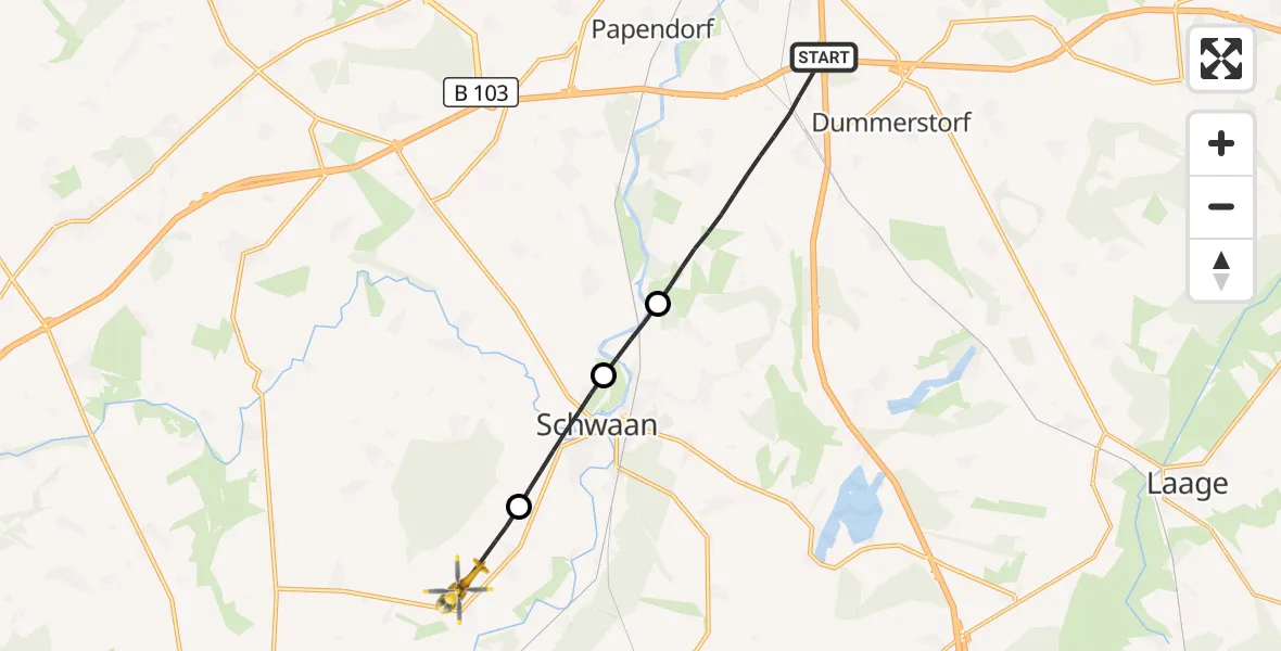 Flugroute Ambulanzhubschrauber Dummerstorf - Vorbeck, 18 September 2026, 09:05