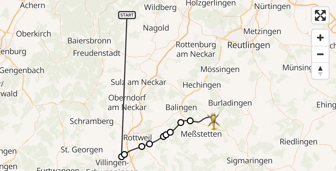 Flugroute Ambulanzhubschrauber Altensteig - Albstadt, 18 September 2026, 09:05