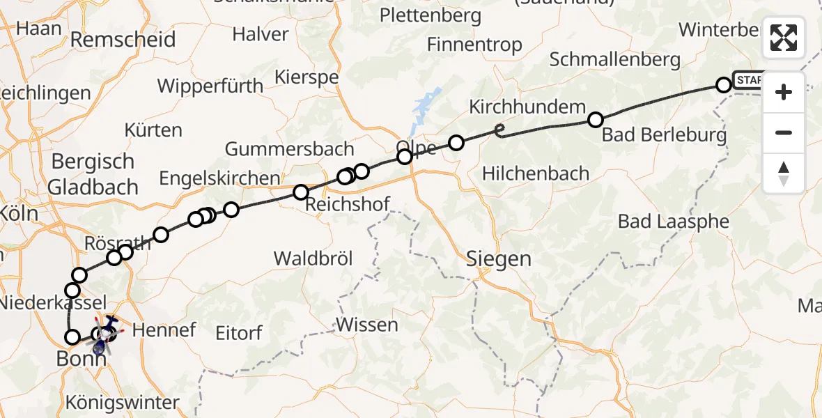 Flugroute Polizeihubschrauber Hallenberg - Sankt Augustin, 18 September 2026, 09:06