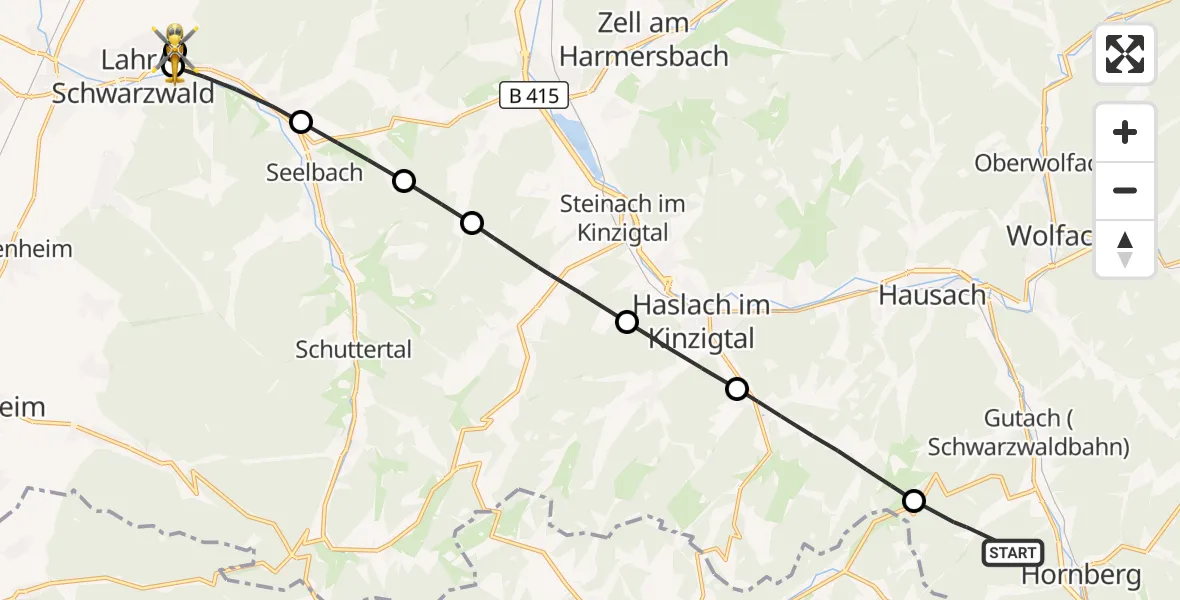 Flugroute Rettungshubschrauber Gutach (Schwarzwaldbahn) - Ortenau Hospital Lahr-Ettenheim, 18 September 2026, 09:08