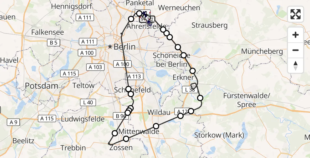 Flugroute Polizeihubschrauber Ahrensfelde Hubschrauberlandeplatz - Ahrensfelde Hubschrauberlandeplatz, 18 September 2026, 09:09