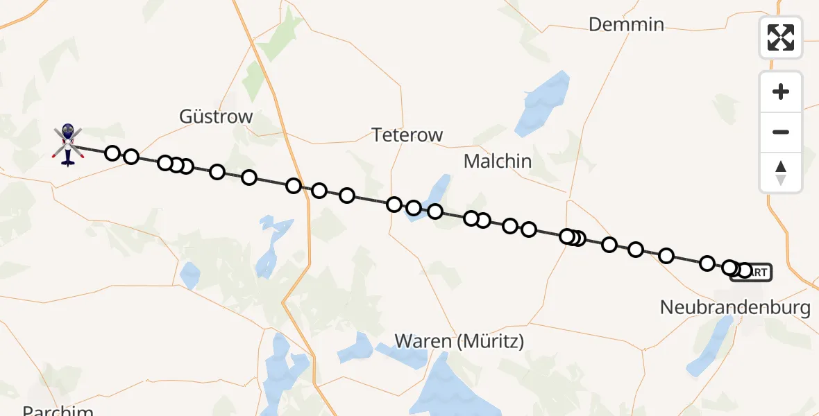 Flugroute Polizeihubschrauber Neubrandenburg Trollenhagen Flughafen - Warnow, 18 September 2026, 09:19