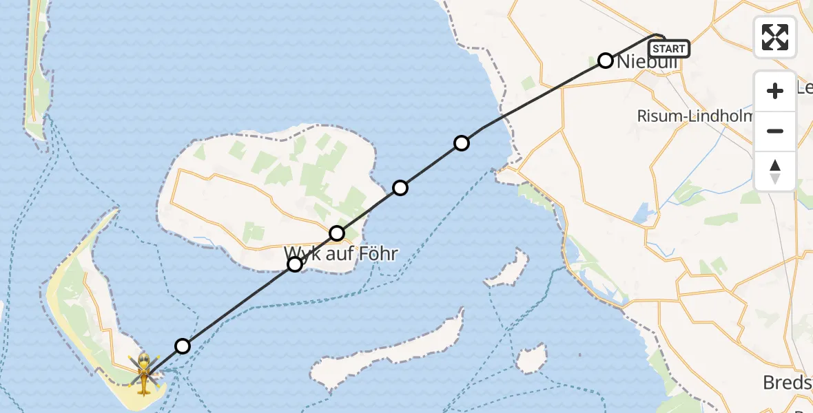 Flugroute Ambulanzhubschrauber Niebüll - Wittdün auf Amrum, 18 September 2026, 09:19