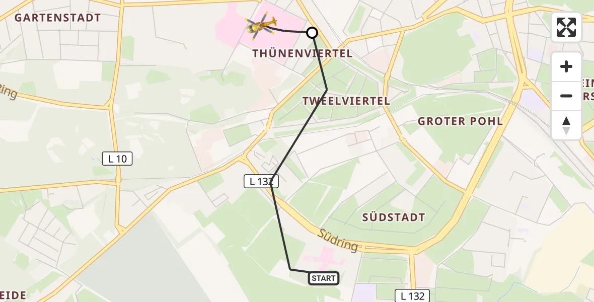 Flugroute Rettungshubschrauber Rostock - Rostock University Hubschrauberlandeplatz, 18 September 2026, 09:28