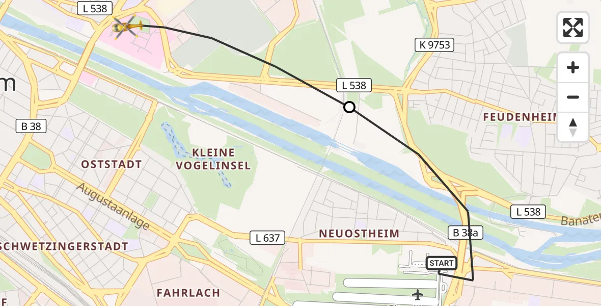 Flugroute Rettungshubschrauber Mannheim-City Flughafen - Mannheim, 18 September 2026, 09:43