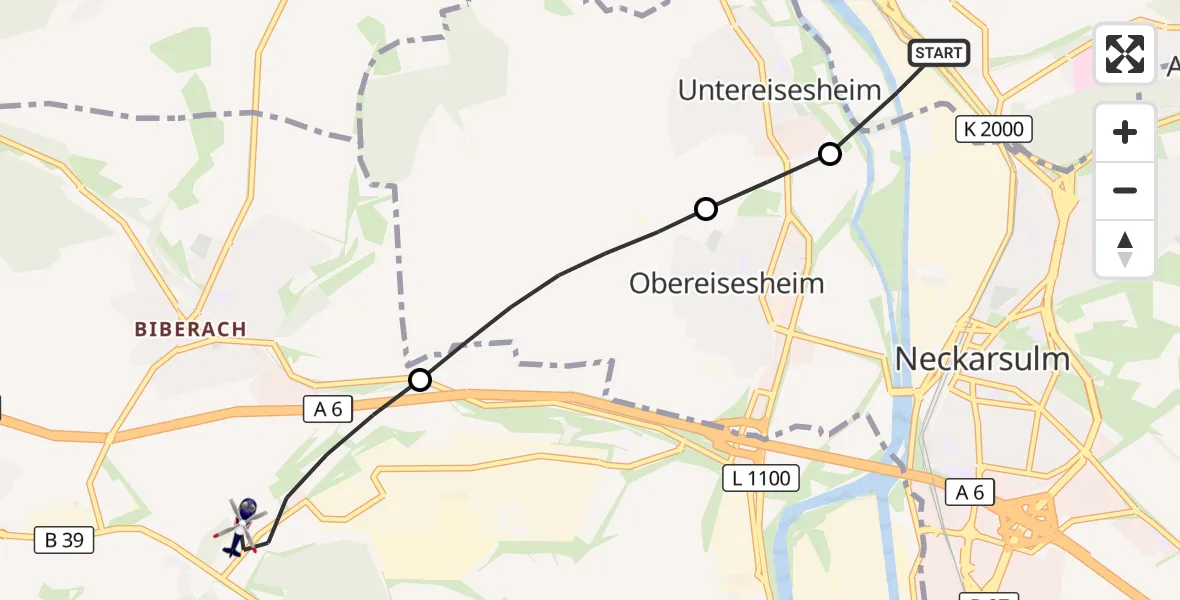Flugroute Polizeihubschrauber Bad Friedrichshall - Heilbronn, 18 September 2026, 09:43