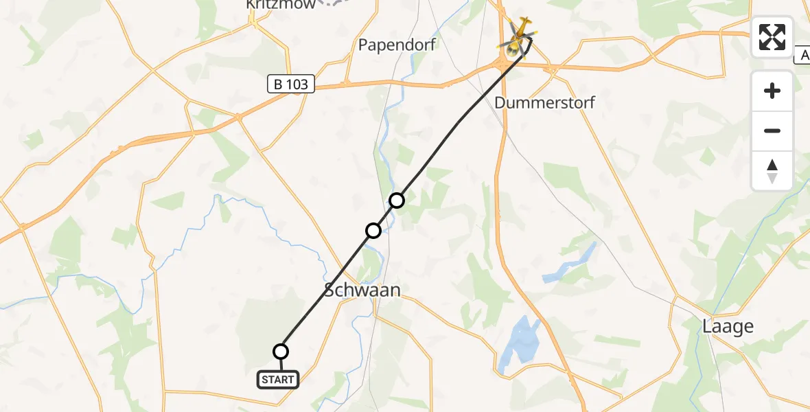 Flugroute Ambulanzhubschrauber Vorbeck - Dummerstorf, 18 September 2026, 09:47