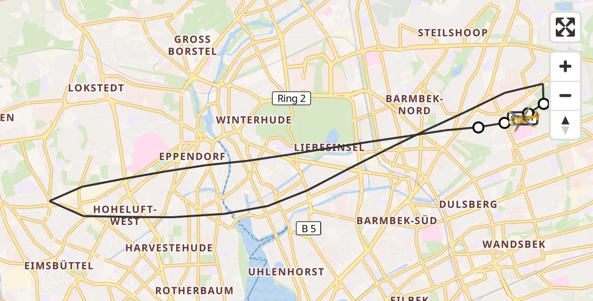Flugroute Rettungshubschrauber Hamburg Military Hospital - Hamburg Military Hospital, 18 September 2026, 09:50