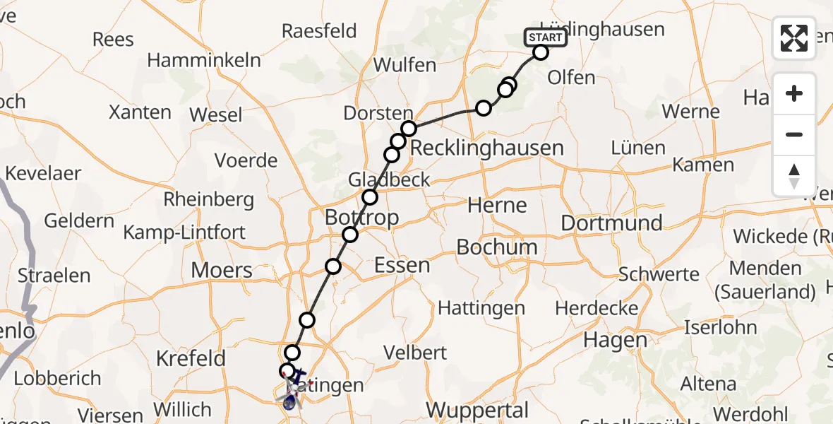 Flugroute Polizeihubschrauber Lüdinghausen - Düsseldorf Flughafen, 18 September 2026, 09:54