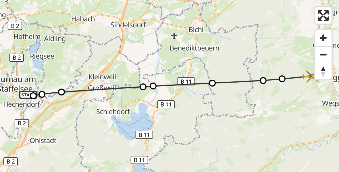 Flugroute Rettungshubschrauber Murnau Accident Hospital - Lenggries, 18 September 2026, 09:56