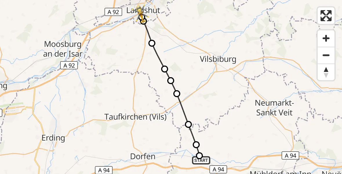 Flugroute Rettungshubschrauber Obertaufkirchen - Landshut, 18 September 2026, 09:58