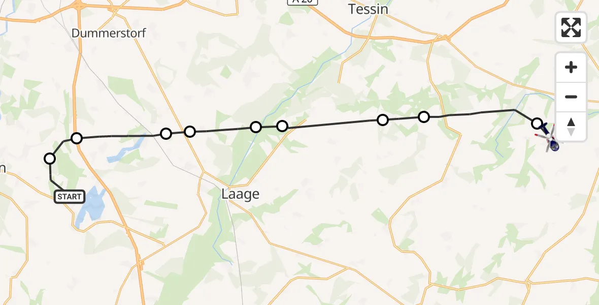 Flugroute Polizeihubschrauber Hohen Sprenz - Walkendorf, 18 September 2026, 10:02