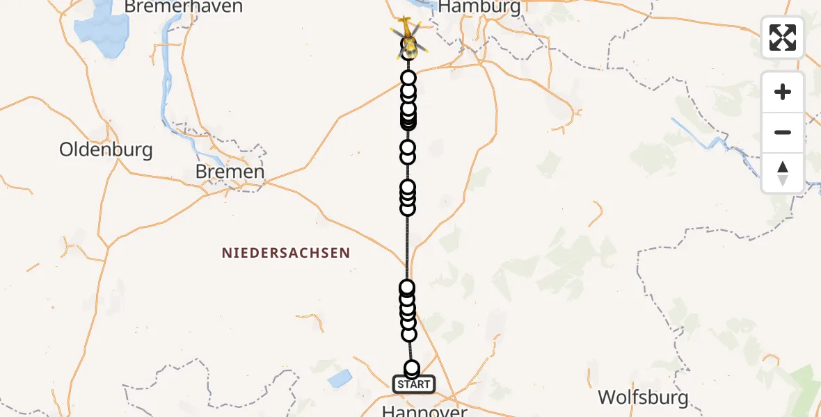 Flugroute Rettungshubschrauber Flughafen Hannover - Buxtehude, 18 September 2026, 10:02