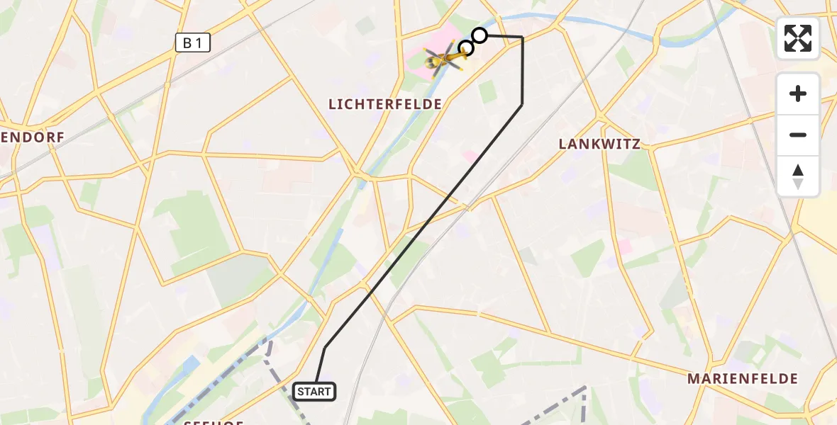 Flugroute Rettungshubschrauber Berlin - Charité Clinic Benjamin Franklin Campus, 18 September 2026, 10:02
