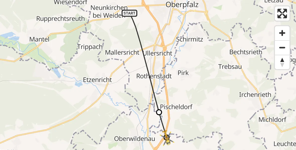 Flugroute Ambulanzhubschrauber Weiden i.d.OPf. - Luhe-Wildenau, 18 September 2026, 10:11