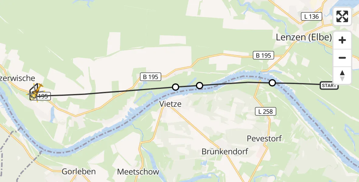 Flugroute Rettungshubschrauber Lenzen (Elbe) - Lenzerwische, 18 September 2026, 10:12
