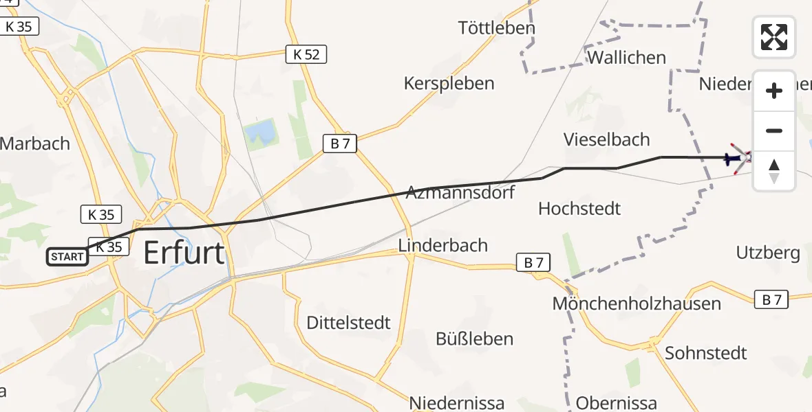 Flugroute Polizeihubschrauber Erfurt - Grammetal, 18 September 2026, 10:15