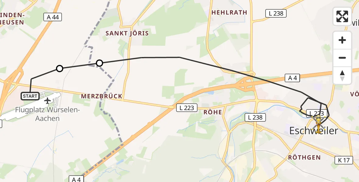 Flugroute Rettungshubschrauber Aachen-Merzbrück Flughafen - Eschweiler, 18 September 2026, 10:18