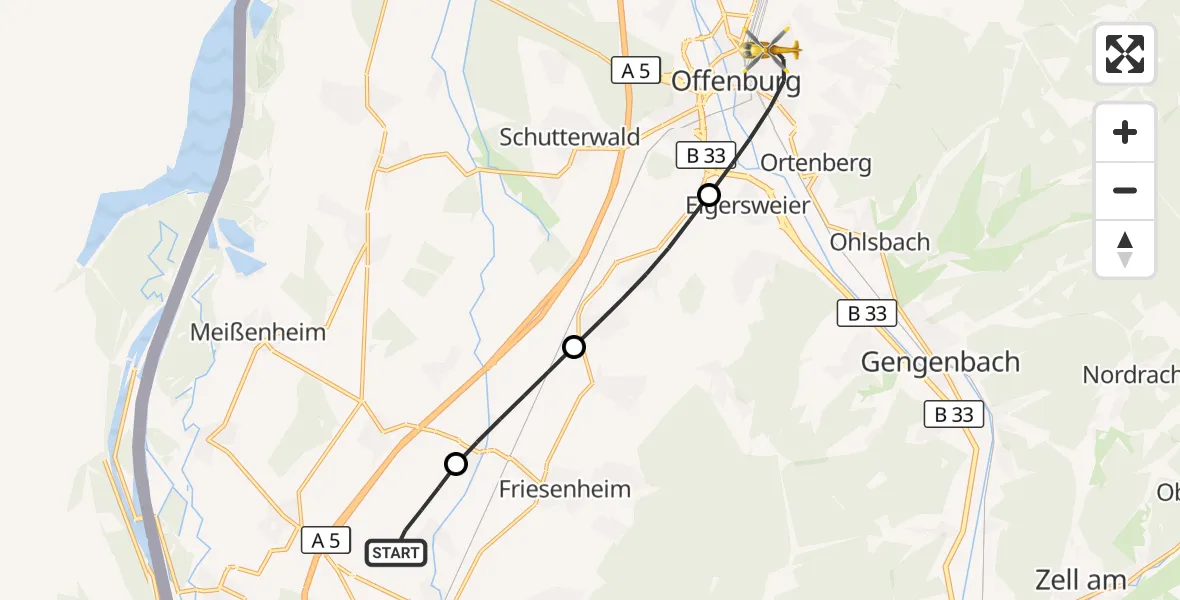 Flugroute Rettungshubschrauber Lahr Flughafen - Offenburg, 18 September 2026, 10:18
