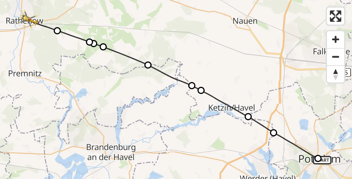 Flugroute Rettungshubschrauber Ernst von Bergmann Clinic Hubschrauberlandeplatz - Rathenow, 18 September 2026, 10:18