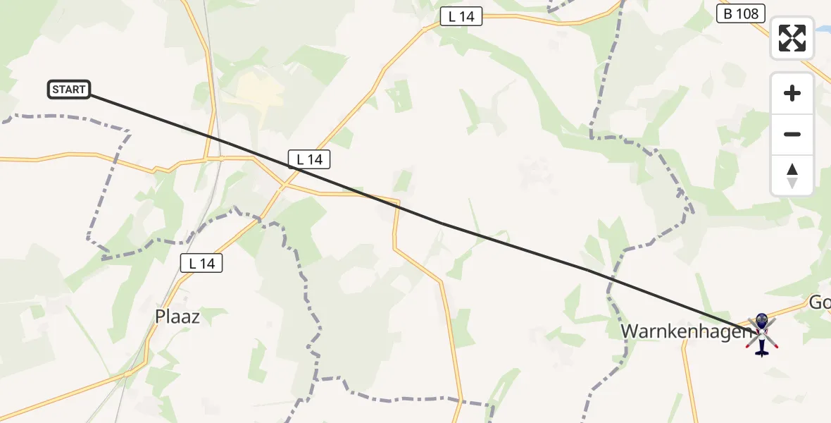 Flugroute Polizeihubschrauber Laage - Warnkenhagen, 18 September 2026, 10:23