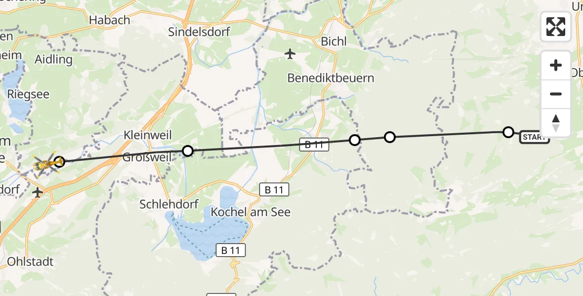 Flugroute Rettungshubschrauber Lenggries - Riegsee, 18 September 2026, 10:24