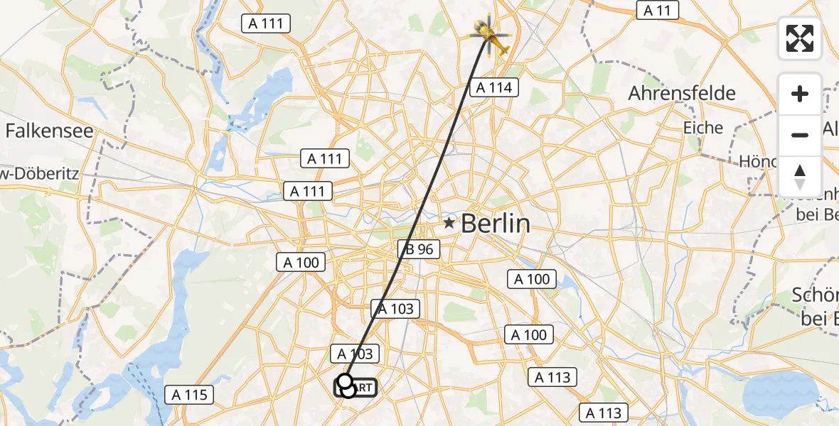 Flugroute Rettungshubschrauber Charité Clinic Benjamin Franklin Campus - Berlin, 18 September 2026, 10:27