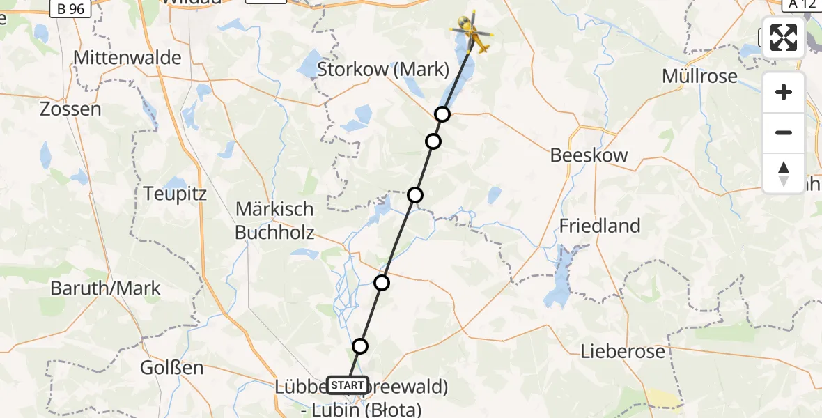 Flugroute Rettungshubschrauber Lübben (Spreewald) - Bad Saarow, 18 September 2026, 10:30