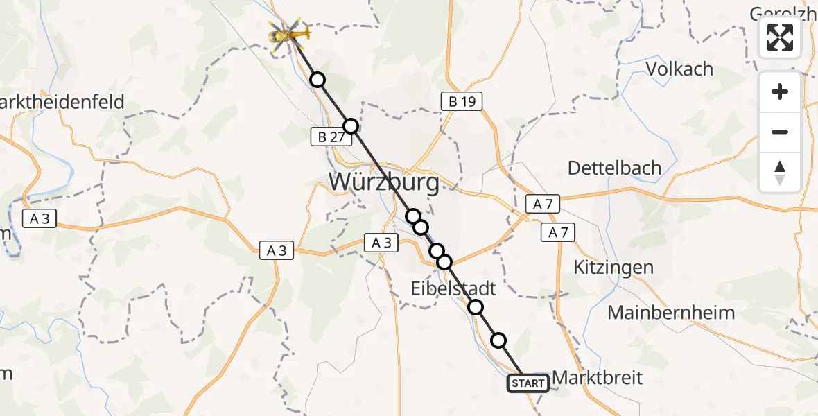 Flugroute Rettungshubschrauber Ochsenfurt - Thüngersheim, 18 September 2026, 10:31