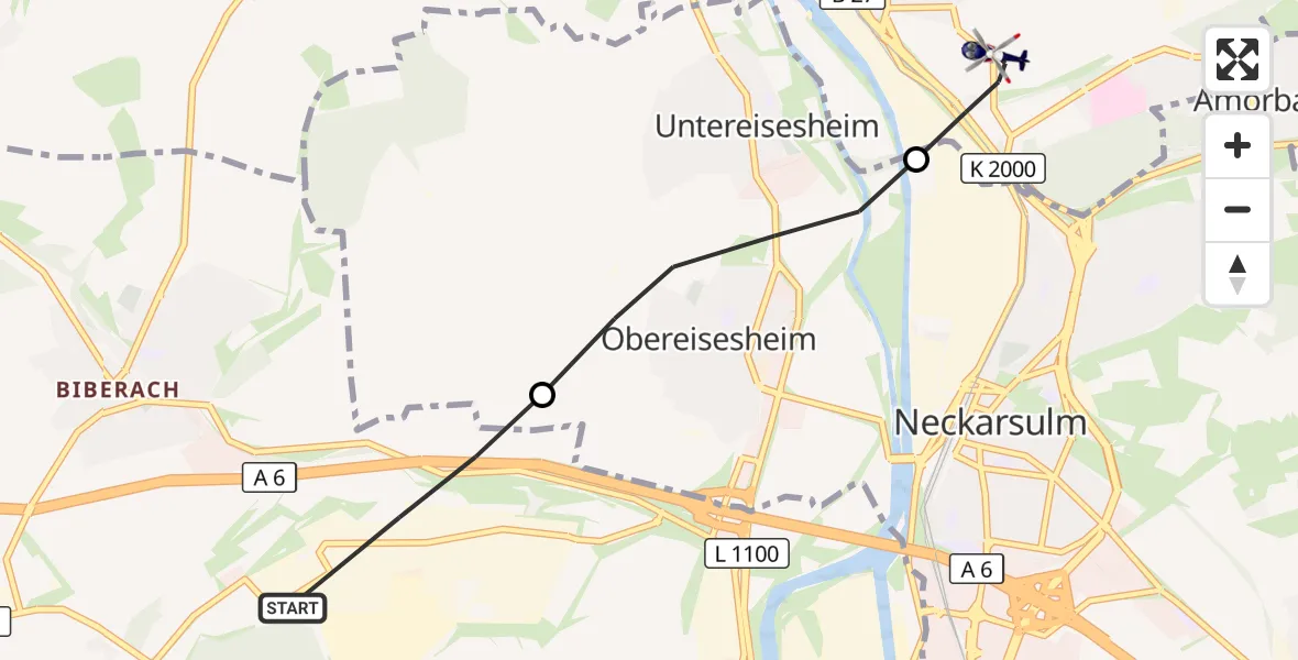 Flugroute Polizeihubschrauber Heilbronn - Bad Friedrichshall, 18 September 2026, 10:33