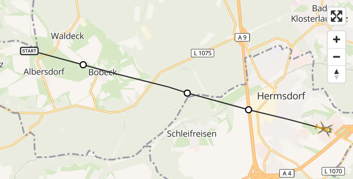 Flugroute Rettungshubschrauber Albersdorf - Hermsdorf, 18 September 2026, 10:35