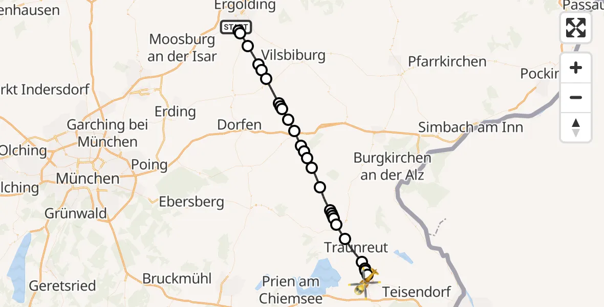 Flugroute Rettungshubschrauber Landshut - Traunstein Hospital, 18 September 2026, 10:36