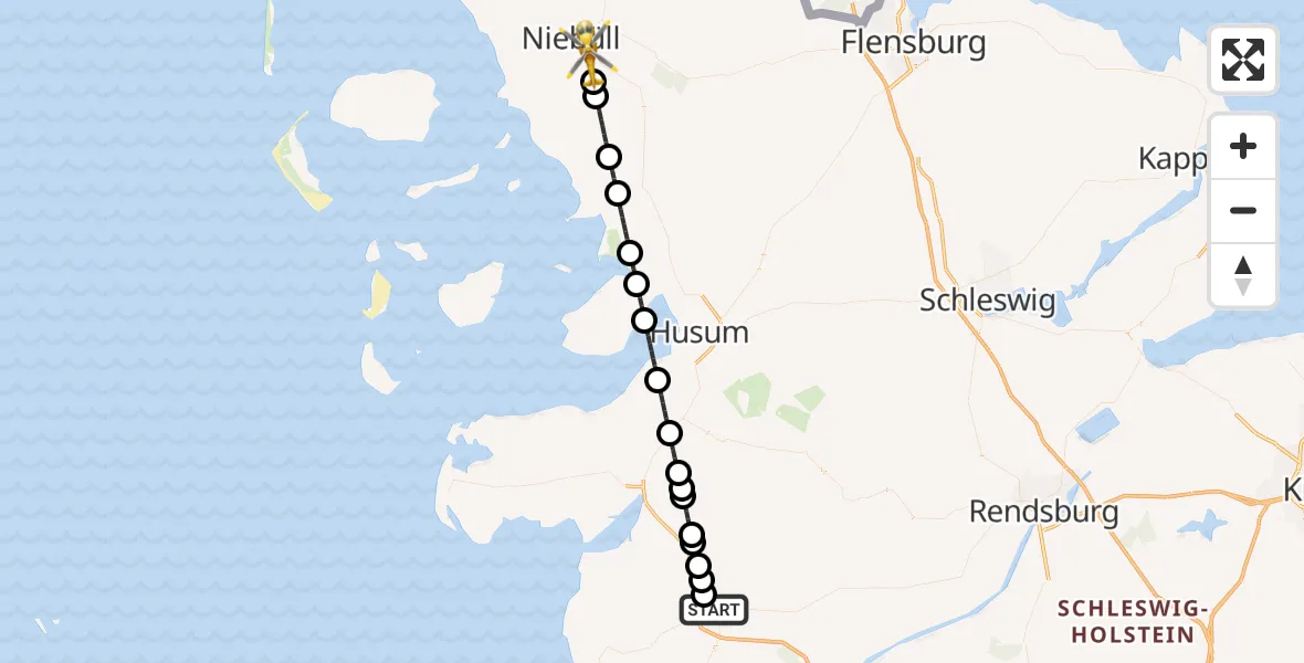 Flugroute Ambulanzhubschrauber Heide - Risum-Lindholm, 18 September 2026, 10:40