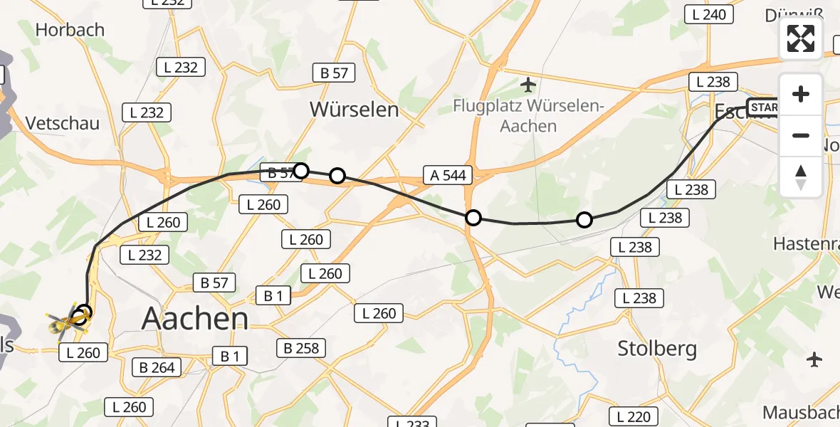 Flugroute Rettungshubschrauber Eschweiler - Aachen Hospital, 18 September 2026, 10:41