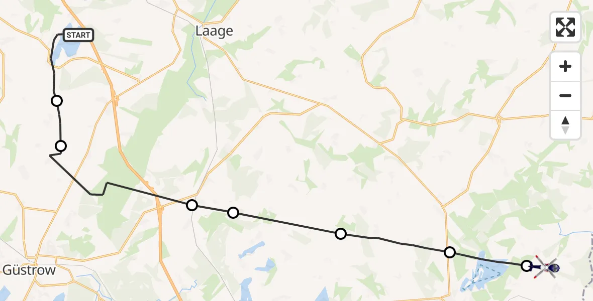 Flugroute Polizeihubschrauber Hohen Sprenz - Teterow, 18 September 2026, 10:42
