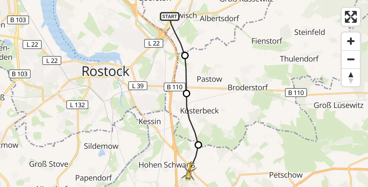 Flugroute Ambulanzhubschrauber Bentwisch - Dummerstorf, 18 September 2026, 10:42