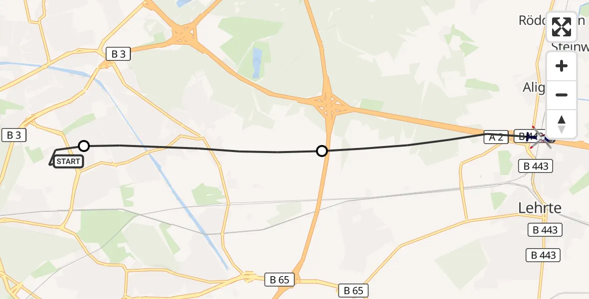 Flugroute Polizeihubschrauber Hannover Luftrettung Hubschrauberlandeplatz (Christoph 4) - Lehrte, 18 September 2026, 10:52