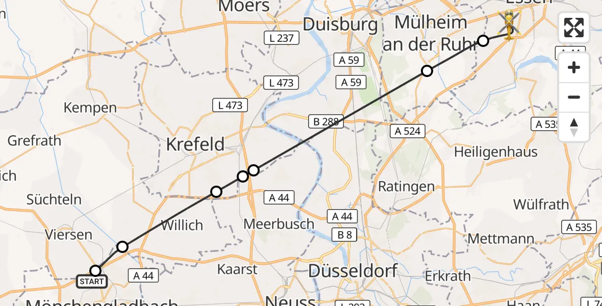 Flugroute Ambulanzhubschrauber Maria-Hilf-Klinik Hubschrauberlandeplatz - Essen, 18 September 2026, 10:53