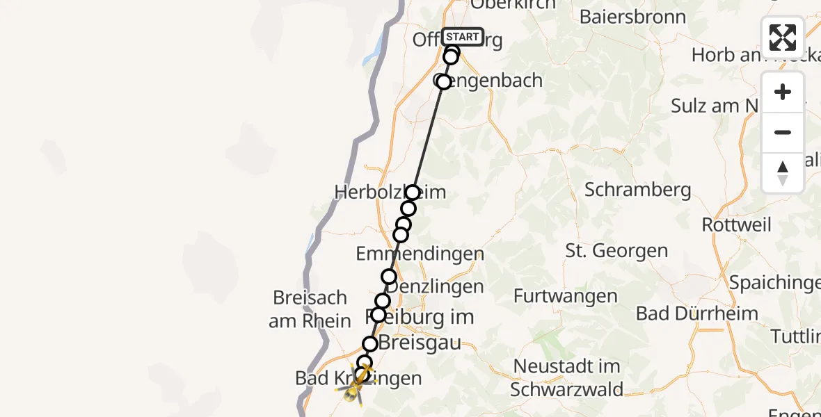 Flugroute Rettungshubschrauber Offenburg - Bad Krozingen, 18 September 2026, 10:56
